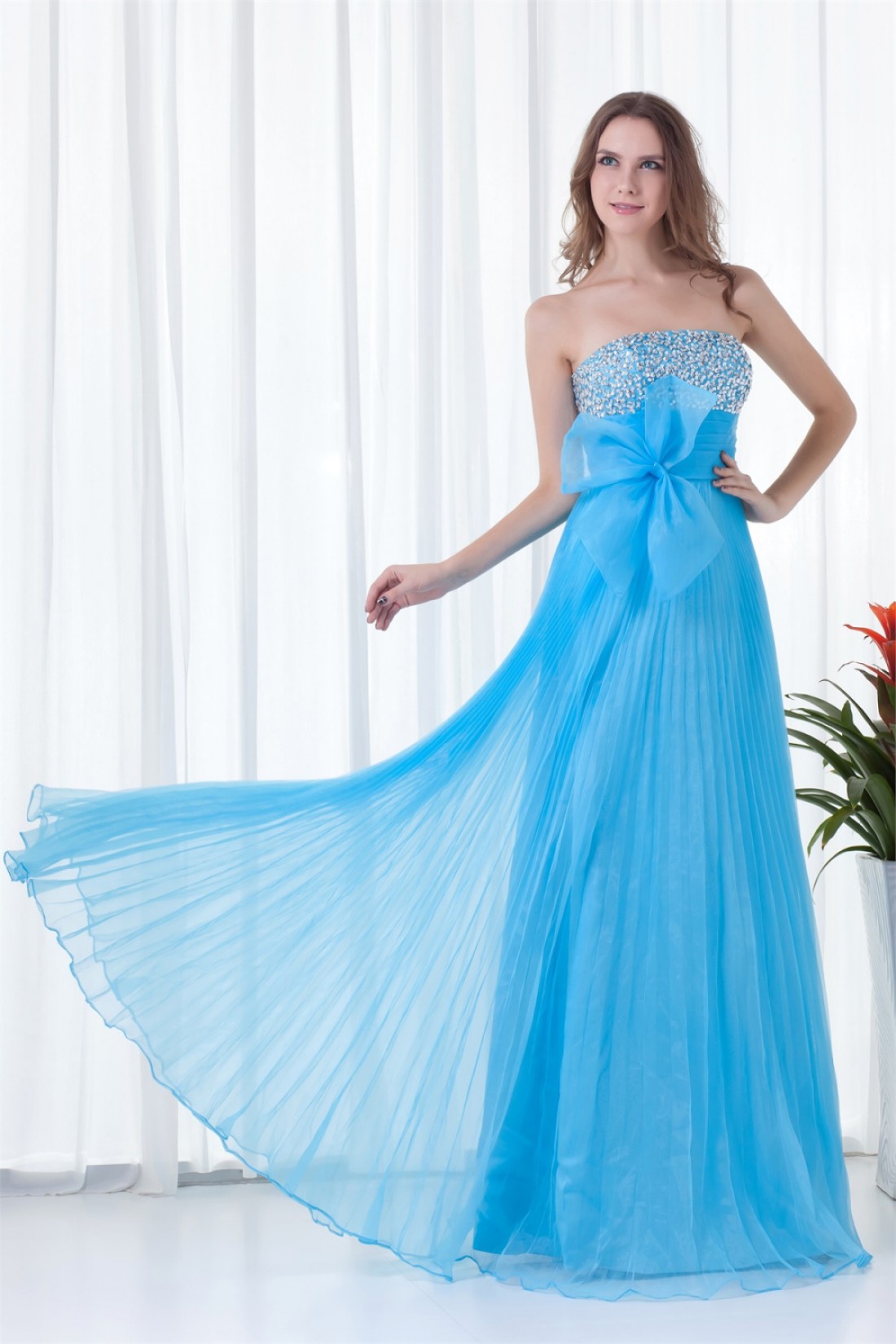 Elegant Blue Long A Line Prom Party Evening Gowns main image 1