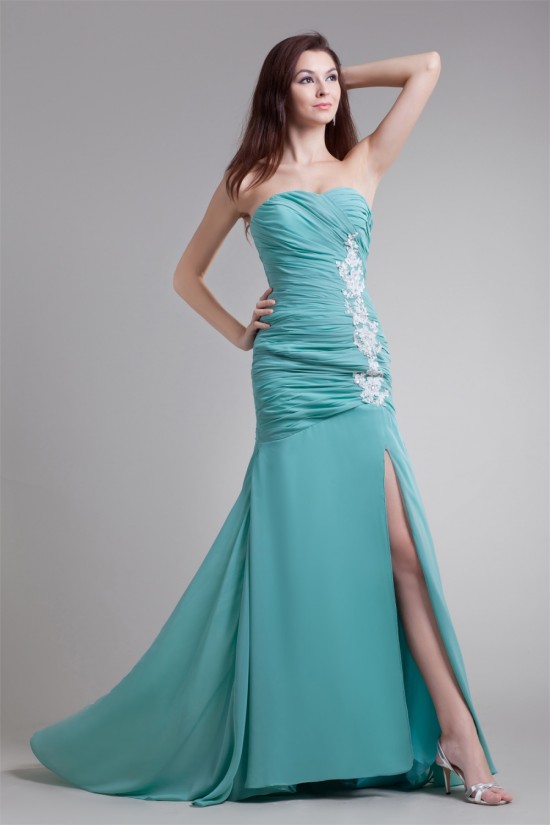 Puddle Train Chiffon Elastic Woven Satin Prom/Formal Evening Dresses 02020811