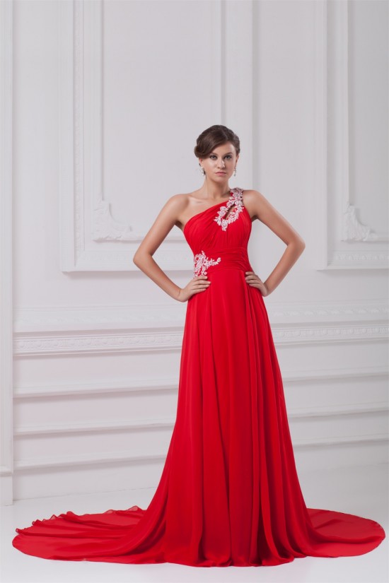 A-Line One-Shoulder Long Red Chiffon Prom/Formal Evening Dresses 02020819 A-Line One-Shoulder Long Red Chiffon Prom/Formal Evening Dresses 02020819