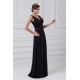 A-Line V-Neck Long Black Chiffon Evening Party Bridesmaid Dresses 02020823