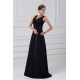 A-Line V-Neck Long Black Chiffon Evening Party Bridesmaid Dresses 02020823