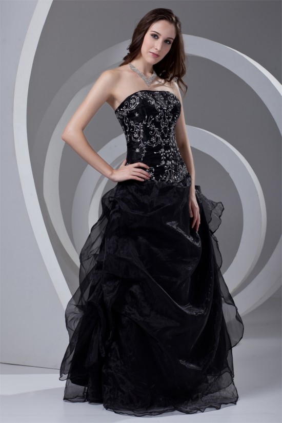 Satin Organza Beading Ball Gown Floor-Length Prom/Formal Evening Dresses 02020825