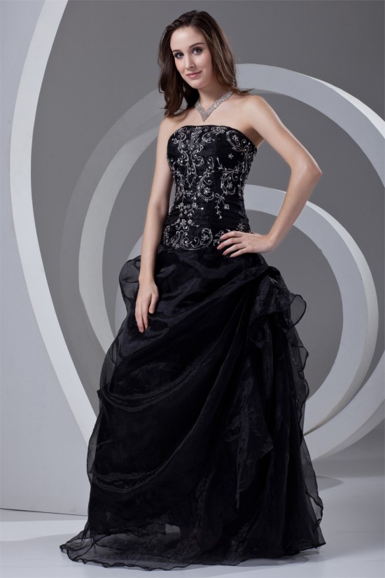Satin Organza Beading Ball Gown Floor-Length Prom/Formal Evening Dresses 02020825