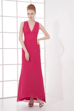 Sheath/Column Floor-Length Pleats V-Neck Formal Evening Bridesmaid Dresses 02020836