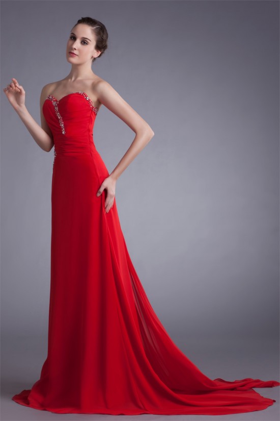 Sheath/Column Chiffon Elastic Long Red Beaded Prom/Formal Evening Dresses 02020874