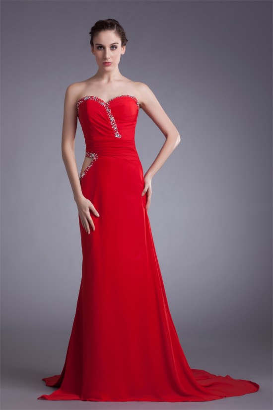 Sheath/Column Chiffon Elastic Long Red Beaded Prom/Formal Evening Dresses 02020874