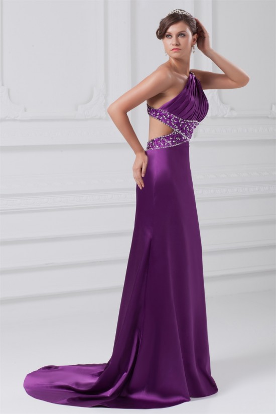 A-Line Sleeveless Elastic Woven Satin One-Shoulder Long Purple Beading Prom/Formal Evening Dresses 02020876 A-Line Sleeveless Elastic Woven Satin One-Shoulder Long Purple Beading Prom/Formal Evening Dresses 02020876