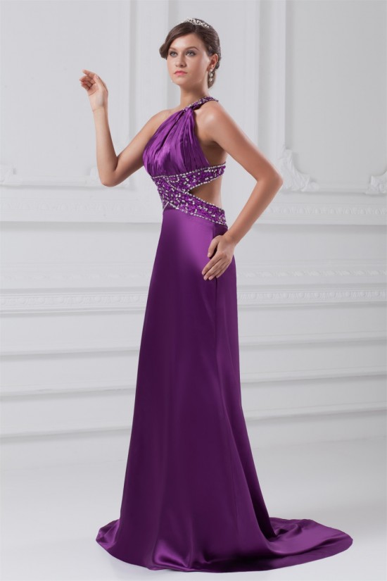 A-Line Sleeveless Elastic Woven Satin One-Shoulder Long Purple Beading Prom/Formal Evening Dresses 02020876 A-Line Sleeveless Elastic Woven Satin One-Shoulder Long Purple Beading Prom/Formal Evening Dresses 02020876