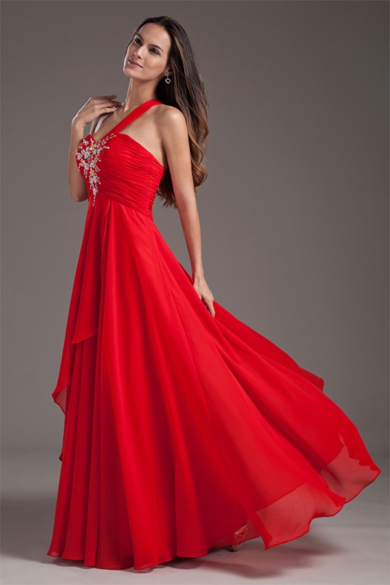 A-Line Chiffon Sleeveless One-Shoulder Prom/Formal Evening Dresses 02020887