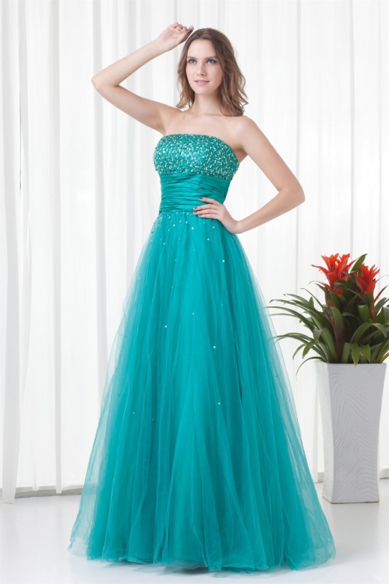 Strapless A-Line Sleeveless Satin Netting Prom/Formal Evening Dresses 02020918 Strapless A-Line Sleeveless Satin Netting Prom/Formal Evening Dresses 02020918