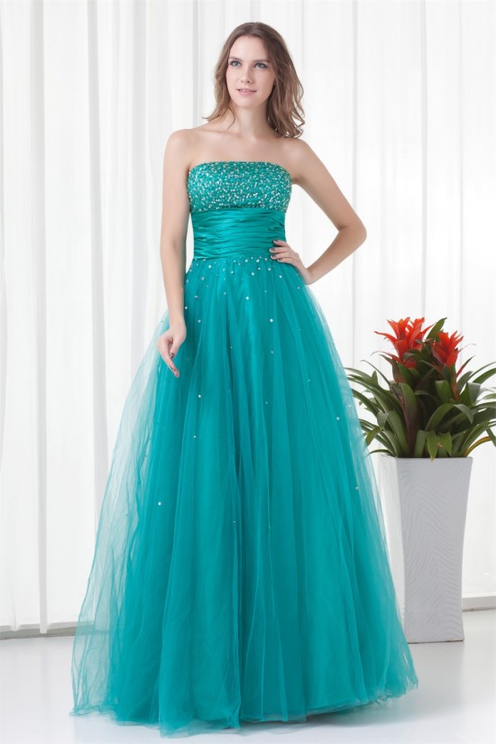 Strapless A-Line Sleeveless Satin Netting Prom/Formal Evening Dresses 02020918 Strapless A-Line Sleeveless Satin Netting Prom/Formal Evening Dresses 02020918