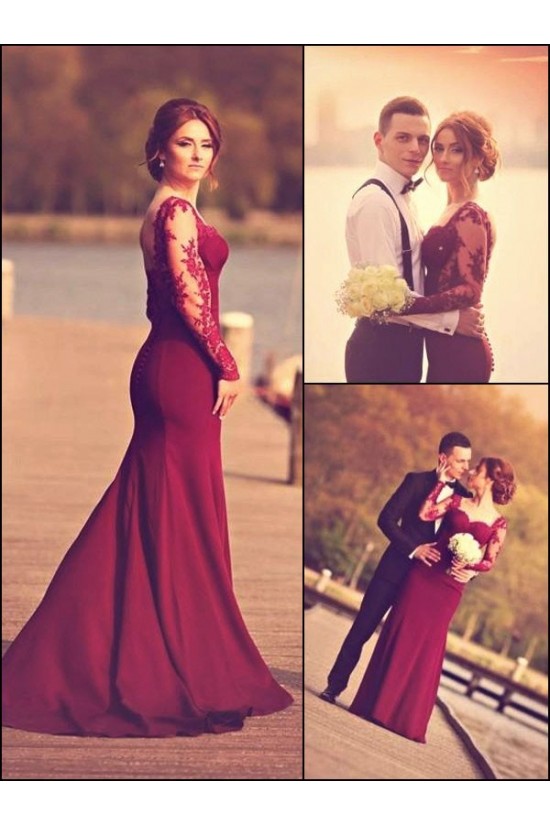 Trumpet/Mermaid Off-the-Shoulder Long Sleeves Red Lace Prom Evening Formal Dresses 3020003 Trumpet/Mermaid Off-the-Shoulder Long Sleeves Red Lace Prom Evening Formal Dresses 3020003