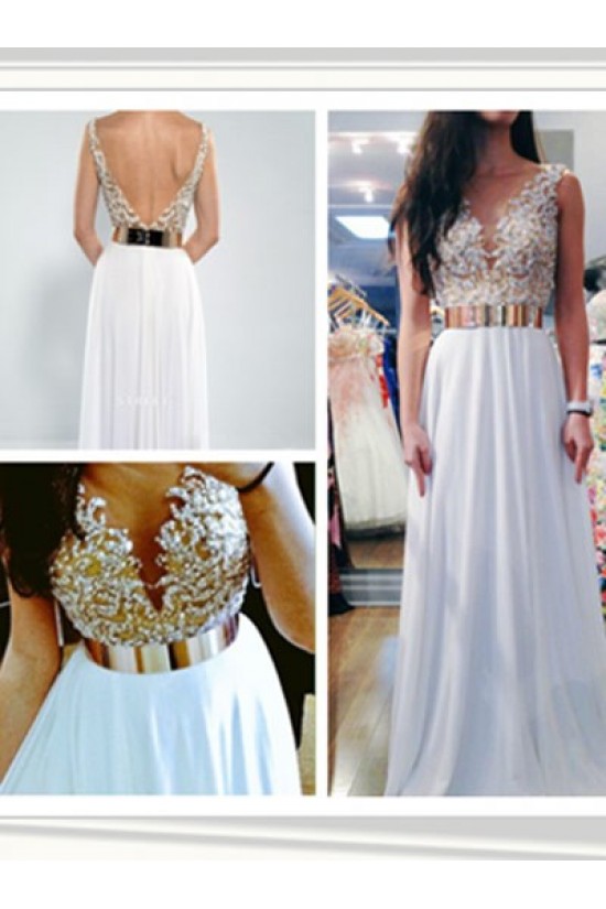 Long White Beaded Prom Evening Formal Dresses 3020005