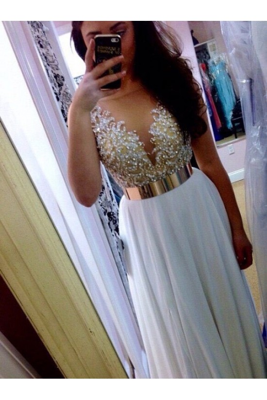 Long White Beaded Prom Evening Formal Dresses 3020005 Long White Beaded Prom Evening Formal Dresses 3020005