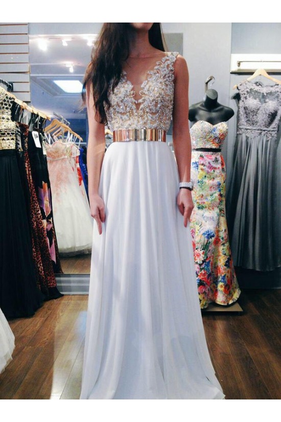 Long White Beaded Prom Evening Formal Dresses 3020005 Long White Beaded Prom Evening Formal Dresses 3020005