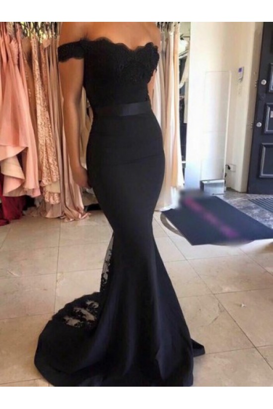 Trumpet/Mermaid Off-the-Shoulder Long Black Lace Prom Evening Formal Dresses 3020008 Trumpet/Mermaid Off-the-Shoulder Long Black Lace Prom Evening Formal Dresses 3020008