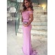Trumpet/Mermaid Off-the-Shoulder Long Pink Lace Prom Evening Formal Dresses 3020009 Trumpet/Mermaid Off-the-Shoulder Long Pink Lace Prom Evening Formal Dresses 3020009