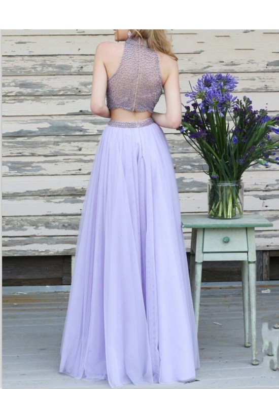 Two Pieces Beaded High Neck Long Prom Evening Formal Dresses 3020019 Two Pieces Beaded High Neck Long Prom Evening Formal Dresses 3020019