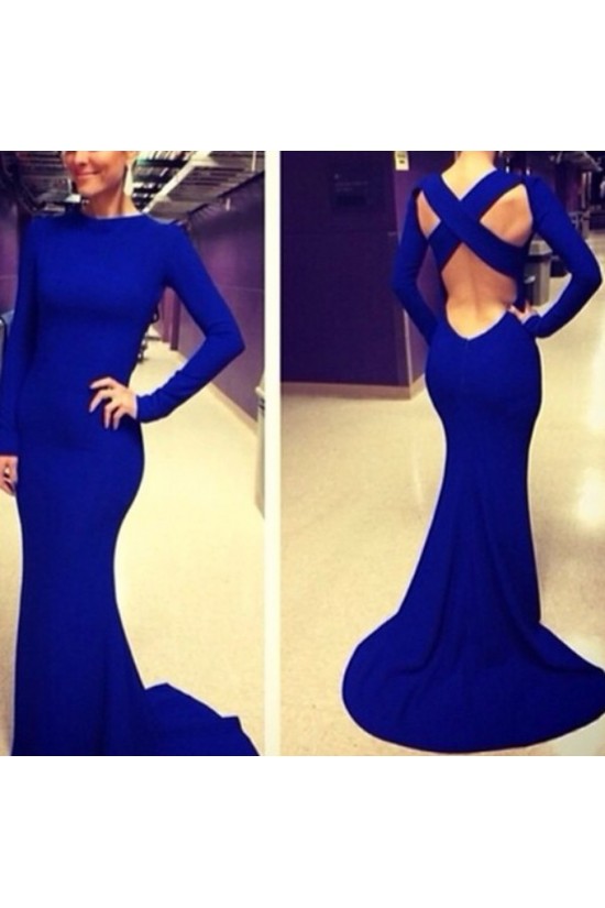 Trumpet/Mermaid Long Sleeve Blue Prom Evening Formal Dresses 3020032 Trumpet/Mermaid Long Sleeve Blue Prom Evening Formal Dresses 3020032