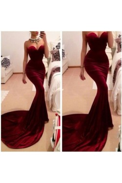 Trumpet/Mermaid Sweetheart Long Red Prom Evening Formal Dresses 3020036