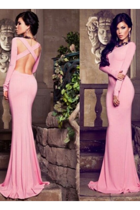 Trumpet/Mermaid Long Sleeves Pink Prom Evening Formal Dresses 3020042 Trumpet/Mermaid Long Sleeves Pink Prom Evening Formal Dresses 3020042