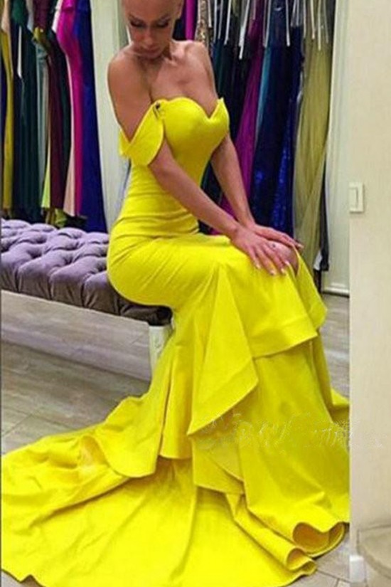 Mermaid Long Yellow Prom Evening Formal Dresses 3020044