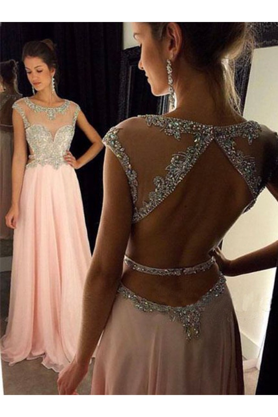 Classy Pink Chiffon Beaded Evening Dress Formal Prom Dress Y8424 main image 0