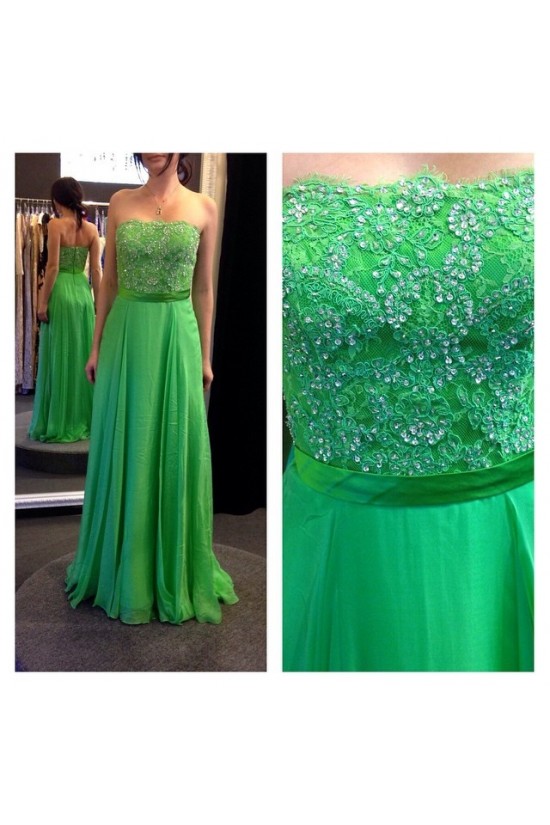 A-Line Strapless Beaded Lace Chiffon Long Green Prom Evening Formal Dresses 3020055 A-Line Strapless Beaded Lace Chiffon Long Green Prom Evening Formal Dresses 3020055