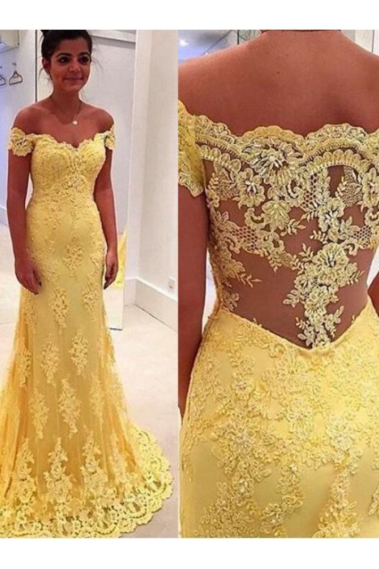 Off-the-Shoulder Lace Long Yellow Prom Evening Formal Dresses 3020061 Off-the-Shoulder Lace Long Yellow Prom Evening Formal Dresses 3020061