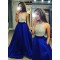 A-Line Halter Sequins Blue Satin Long Prom Evening Formal Dresses 3020062
