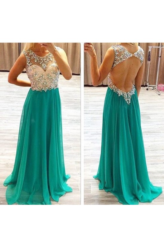 Beaded Green Chiffon Keyhole Back Long Prom Evening Formal Dresses 3020069 Beaded Green Chiffon Keyhole Back Long Prom Evening Formal Dresses 3020069