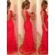 Long Red Lace Low V-Back Prom Evening Formal Dresses 3020070 Long Red Lace Low V-Back Prom Evening Formal Dresses 3020070