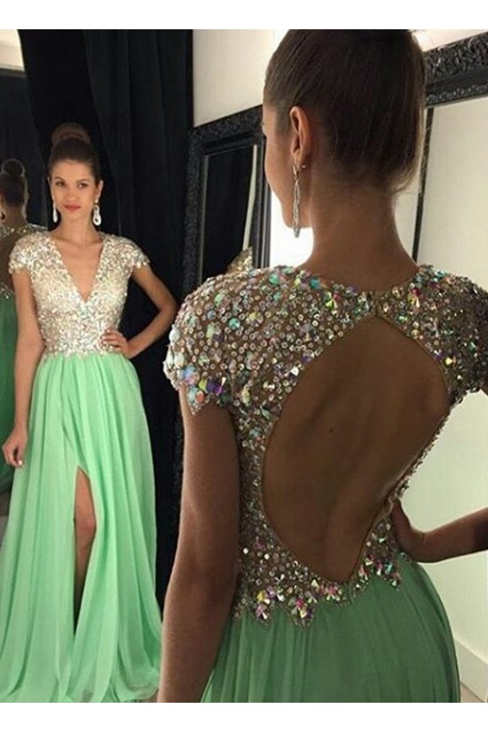 Mint Green Chiffon Beaded Sequins Keyhole Back Long Prom Evening Formal Dresses 3020073 Mint Green Chiffon Beaded Sequins Keyhole Back Long Prom Evening Formal Dresses 3020073