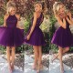 A-Line Short Beaded Purple Prom Evening Bridesmaid Cocktail Homecoming Dresses 3020090