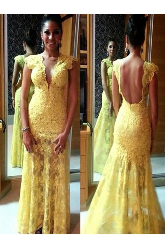 Long Yellow Lace Prom Evening Formal Dresses 3020091 Long Yellow Lace Prom Evening Formal Dresses 3020091