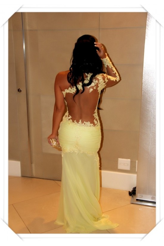 One Sleeve Long Yellow Lace Appliques See Through Prom Evening Formal Dresses 3020100 One Sleeve Long Yellow Lace Appliques See Through Prom Evening Formal Dresses 3020100