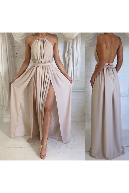 Unique Blue Halter Chiffon Long Prom Evening Dress Y8108 main image 1