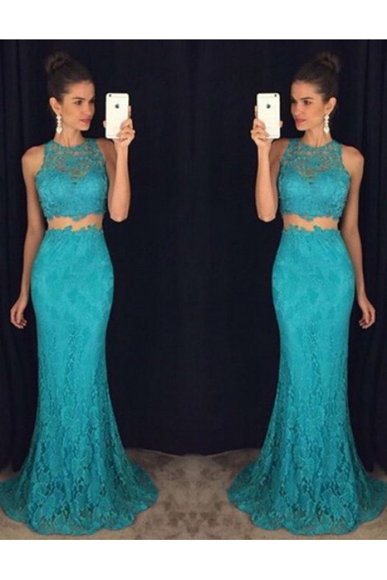 Trumpet/Mermaid Two Pieces Long Blue Lace Prom Evening Formal Dresses 3020103 Trumpet/Mermaid Two Pieces Long Blue Lace Prom Evening Formal Dresses 3020103
