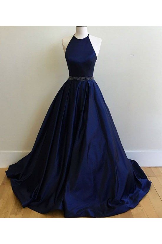 Long Blue Beaded Halter Prom Formal Evening Party Dresses 3021037 Long Blue Beaded Halter Prom Formal Evening Party Dresses 3021037