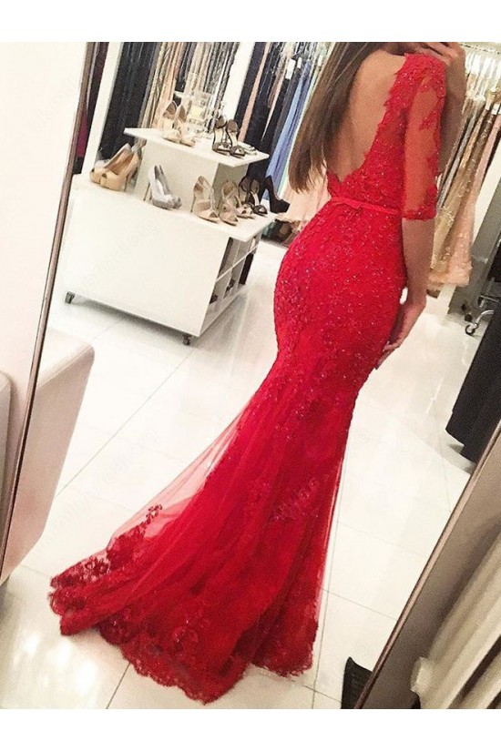 Long Red Beaded Lace Mermaid Prom Formal Evening Party Dresses 3021050 Long Red Beaded Lace Mermaid Prom Formal Evening Party Dresses 3021050