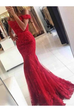 Long Red Beaded Lace Off-the-Shoulder Mermaid Prom Formal Evening Party Dresses 3021051 Long Red Beaded Lace Off-the-Shoulder Mermaid Prom Formal Evening Party Dresses 3021051