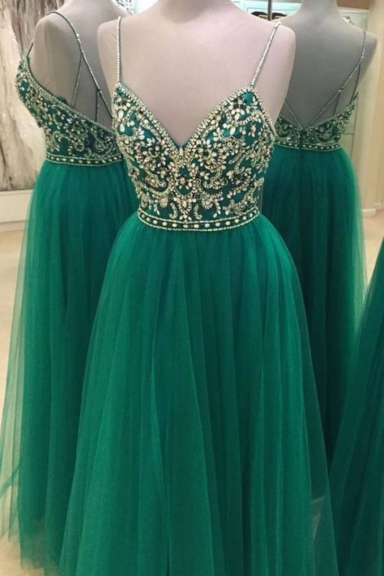 Beaded Long Green Spaghetti Straps Prom Formal Evening Party Dresses 3021055 Beaded Long Green Spaghetti Straps Prom Formal Evening Party Dresses 3021055