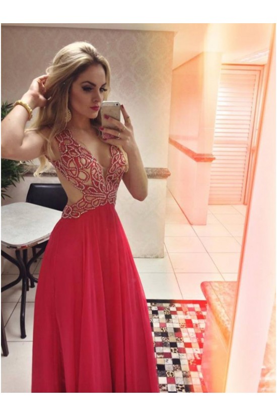 Long Red V-Neck Prom Formal Evening Party Dresses 3021066 Long Red V-Neck Prom Formal Evening Party Dresses 3021066