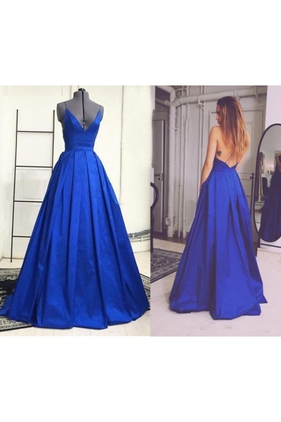 Long Blue Spaghetti Straps V-Neck Prom Formal Evening Party Dresses 3021102 Long Blue Spaghetti Straps V-Neck Prom Formal Evening Party Dresses 3021102