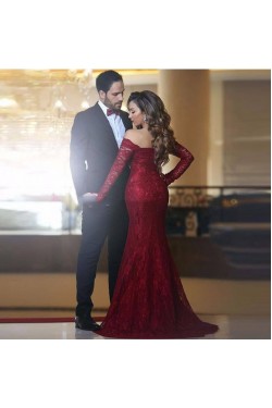 Long Sleeves Mermaid Off-the-Shoulder Lace Prom Formal Evening Party Dresses 3021112