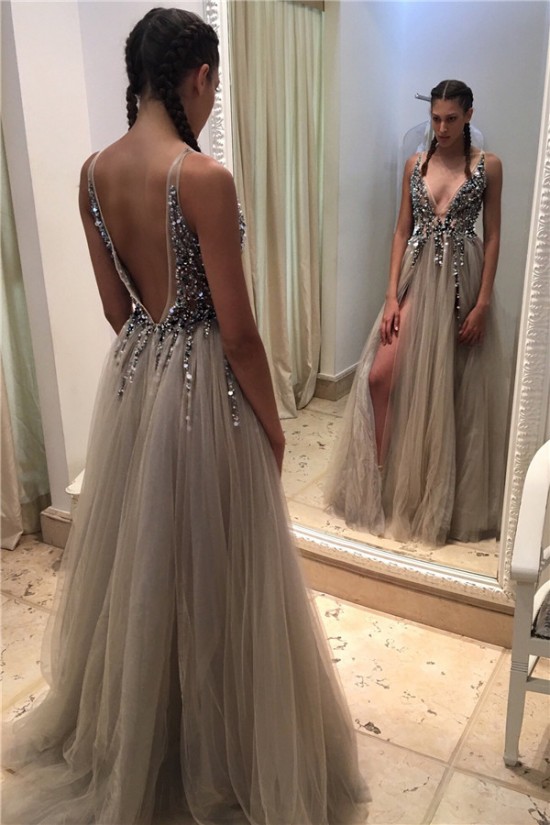 Sexy V-Neck Beaded Long Prom Formal Evening Party Dresses 3021118 Sexy V-Neck Beaded Long Prom Formal Evening Party Dresses 3021118