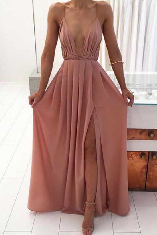 Deep V-Neck Spaghetti Straps Criss Cross Back Prom Formal Evening Party Dresses 3021138