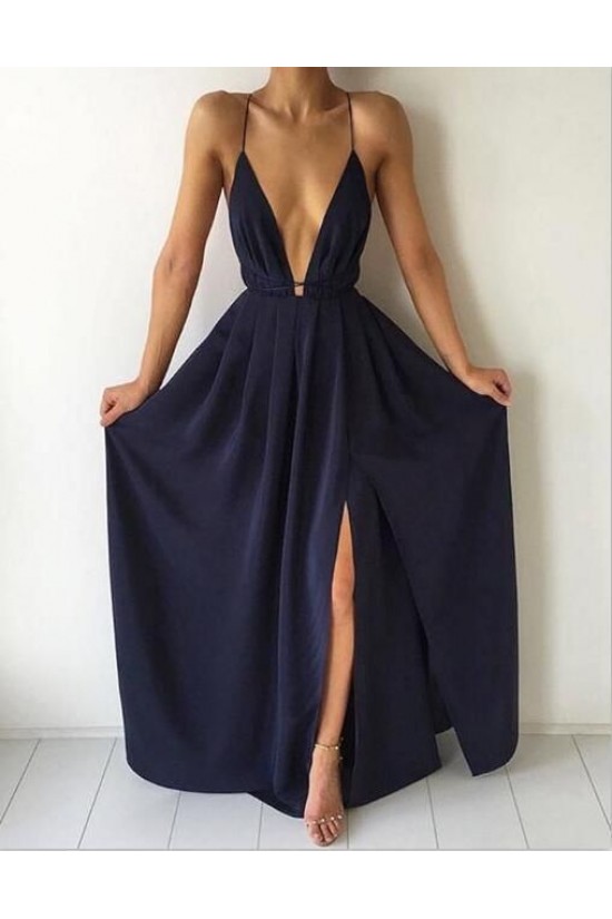 Deep V-Neck Spaghetti Straps Criss Cross Back Prom Formal Evening Party Dresses 3021138