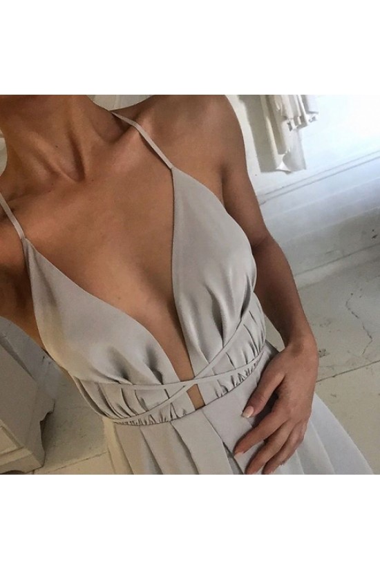 Deep V-Neck Spaghetti Straps Criss Cross Back Prom Formal Evening Party Dresses 3021138