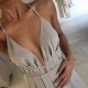 Deep V-Neck Spaghetti Straps Criss Cross Back Prom Formal Evening Party Dresses 3021138